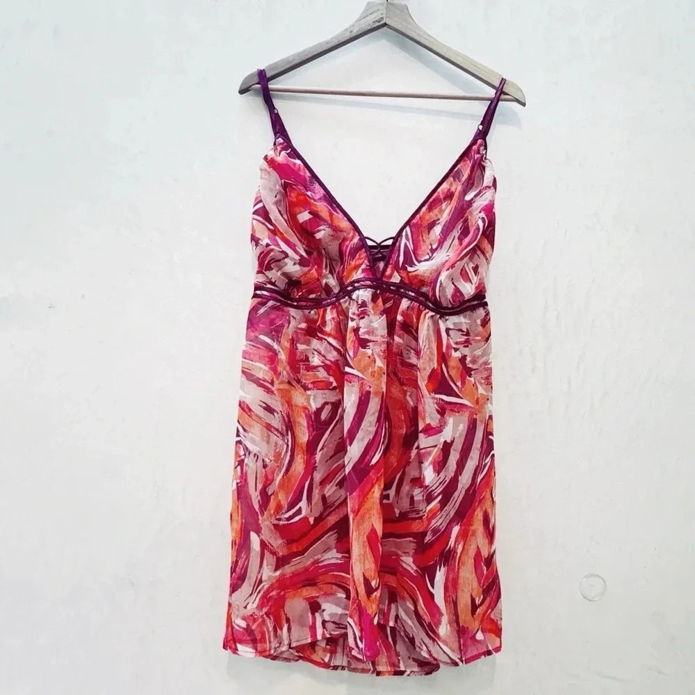 Cacique || Sheer Night Top & Thong in Vivid Multi Color Dreams 26/28 (3x) - Picture 2 of 10